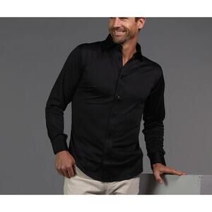 NWT Collars & Co. Men's Quattro Flex Dress Shirt with Semi-Spread Collar Black L